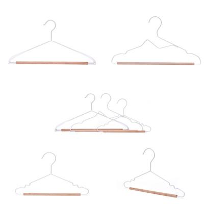 China Good quality CLASSIC popular white color metal coat hanger with natural wood pants bar hanger for sale