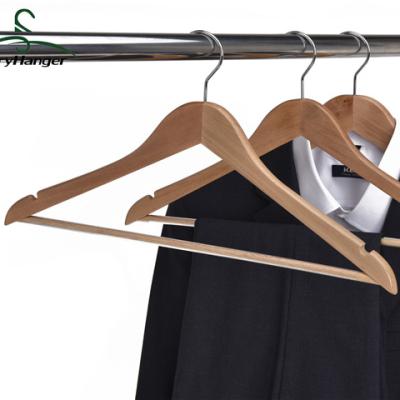 China Sustainable good quality natural wood hanger with round bar and non slip transparent tube for drying clothes for sale