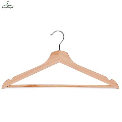 China Anti-skid cheap natural color wooden hanger for garment for sale