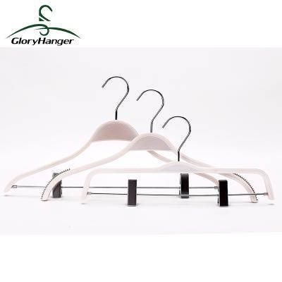 China Anti-Slip Custom White Wood Hanger , Save Space Wood Hanger With Clip for sale