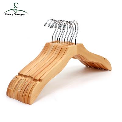 China Best Seller Anti-Slip Natural Color Wooden Shirt Hanger With Non-slip Rubber Strips for sale