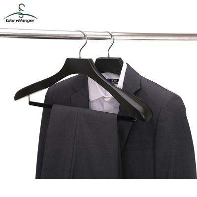 China CLASSIC wooden suit coat hangers with extra wide shoulder wooden hangers with non slip velvet panty bar for sale