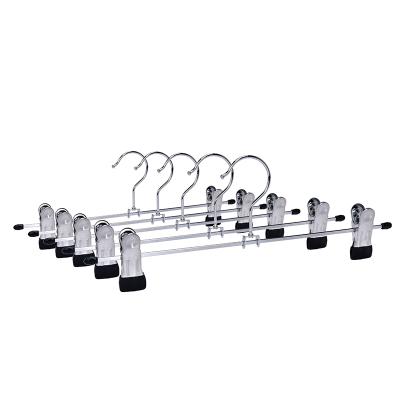 China Wholesale Anti-Slip Chrome Plated Metal Skirt Hangers With Metal Clips for sale