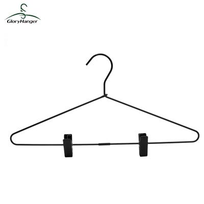 China Wholesale Anti-Slip Laundry Black Powder Plated Rack Metal Hanger With Clips for sale