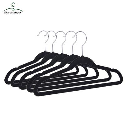 China Hot Selling Anti-skid Anti-skid Short 360 Degree Swivel Hook Coat Hanger Clothes Velvet Hangers for sale