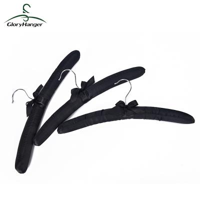 China Custom Logo Anti-Slip Black Satin Padded Clothes Coat Hanger Wholesale for sale