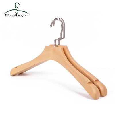 China Anti-slip natural wooden hanger, wooden hanger with 2 concave grooves for sale