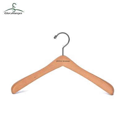 China Custom Logo Natural Luxury Wooden Coat Hanger 360 Swivel Anti-Slip Hook for sale