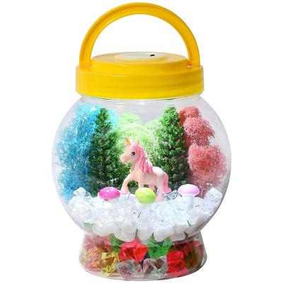 China Safe Gift Unicorn Stuff Bedroom Decor Terrarium Kit ABS DIY Toy Unicorn Terrarium Craft Crystal Vase for sale