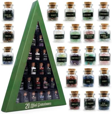 China Natural Witchcraft Supplies in Set of 21 Jars of Mini Real Chakra Crystals and Healing Stones Charm for sale