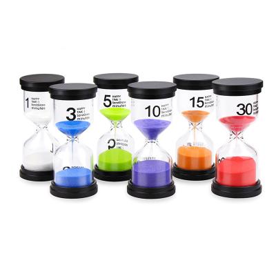 China Amazon traditional same style pack of 6 color sand timer set 1 3 5 10 15 30 minute sand clock for kids games for sale