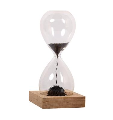 China Metal sand+magnet+glass+wood magnetic hourglass timer for home decoration, magnetic sand hourglass for sale