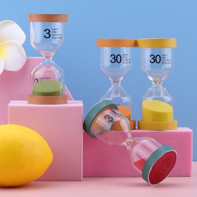 China Promotional Colorful Art Deco Minimum 3 Timing Game Timing Hourglass 1 1/3/5/10/15/30 Minutes Mini Fruit Shape Sand Timer Glass Green for sale