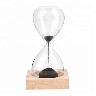 China Wood+Glass+Magnetic Glass Bead Desktop Sand Hourglass Filled with Iron Filings for sale