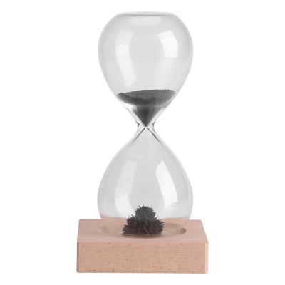 China Wood + Glass + Magnetic Clock Toy Home Office Desktop Decor Glass Bead Sand Timer Hourglass for sale