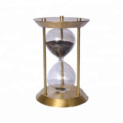 China metal + large glass + glass beads metal sand timer hourglass for sale