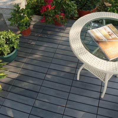 China Mid Century Outdoor Deck 30X30cm Interlocking PVC Removable Plastic Slat Tile Looks Like Wood In Gray Color For Garden for sale