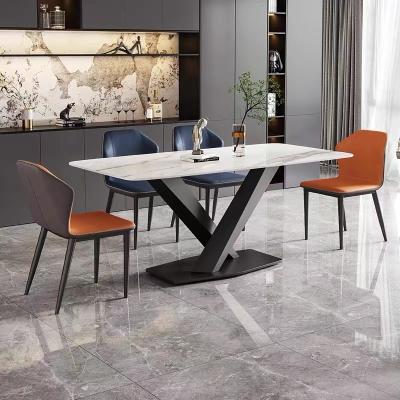 China Modern Italian Marble Top Dining Dining Table Luxury Rectangular Modern Simple Slate Shelf Household Metal Base Dining Table for sale