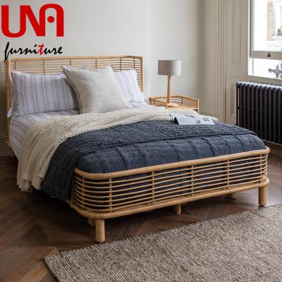 China Modern Natural Rattan Wicker Bed Bedroom Furniture Comfortable Woven Rattan Cane Double Bed For Hotel Apartment for sale