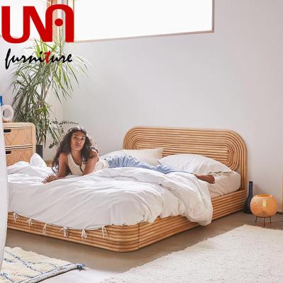 China Wall Bed Rattan Bedroom Furniture Modern Design Wicker Woven Beds Hotel Natural Cane Double Bed for sale