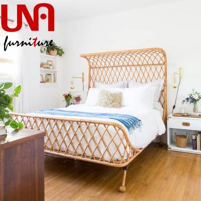 China Modern Natural Rattan Apartment Hotel Furniture Double Bed Size Real Wicker Weaving Bed for sale