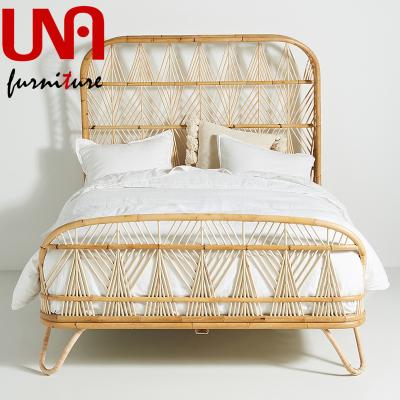 China Latest Modern Natural Rattan Double Bed Wicker Woven Comfortable Hotel Bedroom Furniture Sets Double Bed for sale