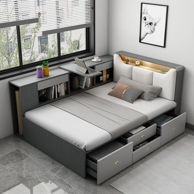 China Functional Beds (Others) Bedroom Furniture Combination Adjustable Modern Wardrobe With Storage Double Platform Bed With Usb Interface Drawers for sale