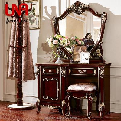 China Mirrored Storage Italian Baroque Style Dresser With Stool Make Up Sets Bedroom Wooden Dressing Table Set for sale