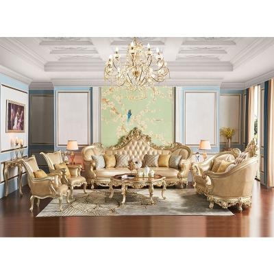 China Other Style Living Room Sofa Sets Genuine Leather Wooden Sofa Set European Design Luxury Baroque Combination Sofas for sale