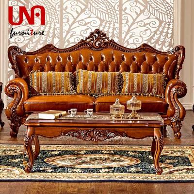 China European Sofa Sectional French Leather Luxury Sofa Solid Wood Household Extended Genuine Leather Baroque Antique Sofas For Home for sale