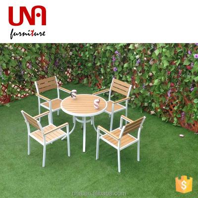 China Modern Popular Beach Furniture Aluminum Plastic Wood Dining Sets Outdoor Dining Table and Garden Chair Sets for sale