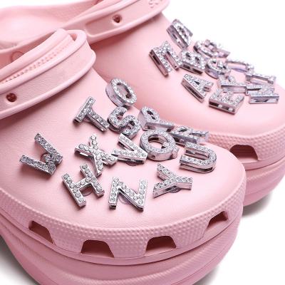 China Cheap Clog Charm Wholesale Seller Shoe Accessories Decoration Metal Bling Letter Custom Pins Luxury Designer Piece Clogs Croc Charm for sale