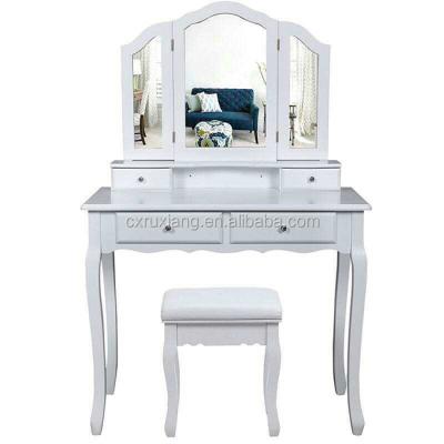 China Solid wood white wood corner mirror and dressing table stool for sale