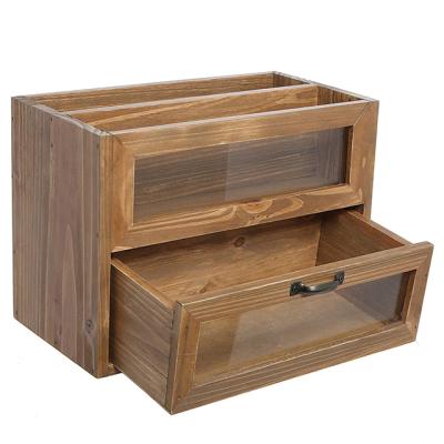 China Sustainable Natural Unfinished Wood Mini Office Desktop File Letter Storage Organizer for sale