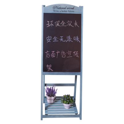 China Sustainable Free Standing Wooden Wall Florist Rack With Blackboard for sale