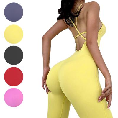 China 2021 New Design Women Breathable Jumpsuit Workout Off The Shoulder Fitness Yoga One Piece Overalls for sale