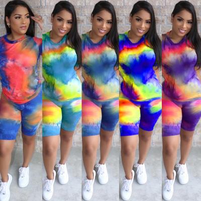 China 2021 Summer Hot New Anti-Wrinkle Casual Women Fashion Tie Dye 2 Piece Print Biker Short Two Piece Pants Sets Outfits for sale