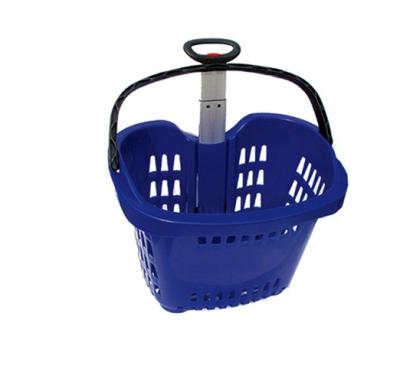 China Manufacturer Wholesale Wheeled Supermarket Plastic Trolley Basket With Single Handle 545x415x460mm for sale