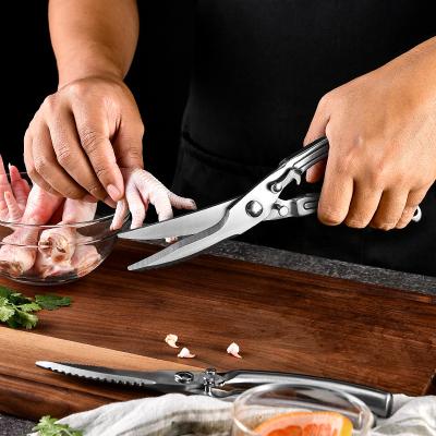 China Wholesale Concise Stainless Steel Handle Kitchen Shears High Quality Curved Knife Blade Chicken Bone Cutting Scissors for sale