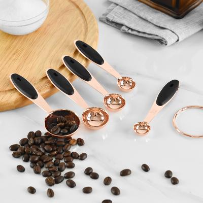 China Wholesale Viable Soft Touch Silicone Handles Kitchen Utensil Gold Stainless Steel Measuring Cup Set for sale