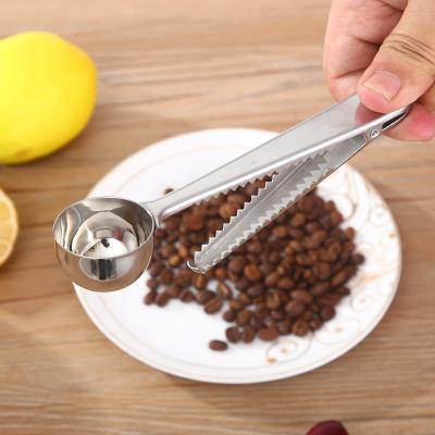 China Stainless Steel Sustainable Coffee Scoop Coffee Metal Food Grade Doser With Sealing Clip for sale