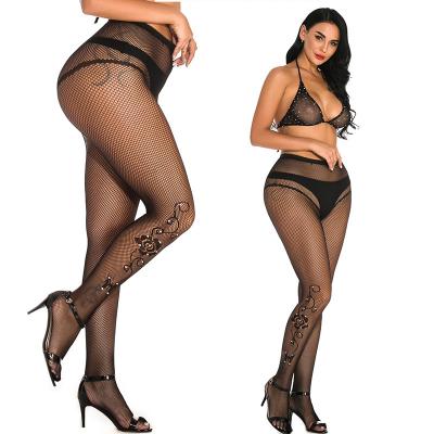 China Hot Selling Sexy Nylon Lingerie Nylon Side Mounted Fine Point Diamond Bikini With Feet Pantyhose Stocking Set for sale