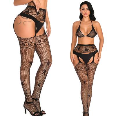 China China Factory Hot Sale Diamond Black Breathable Jacquard Nylon Women Sexy Open File Net Stockings for sale