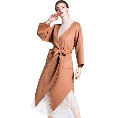 China Breathable Classic Women Overcoat Mid Thin Long Coat With Woolen High-end Women's Belt Ladies Cashmere Clothing Party Coat for sale