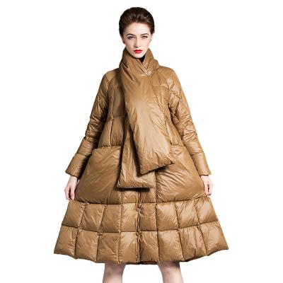 China 2021 New Winter Waterproof Women's Coat White Duck Long Down Jacket Ladies Loose Thick Coats Long With Scarf for sale