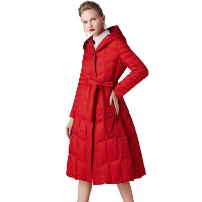 China Luxury Women High Quality Breathable Long Loose Belt 90s White Duck Down Jacket Parka Winter Coat With Hood Snow Outwear Red for sale