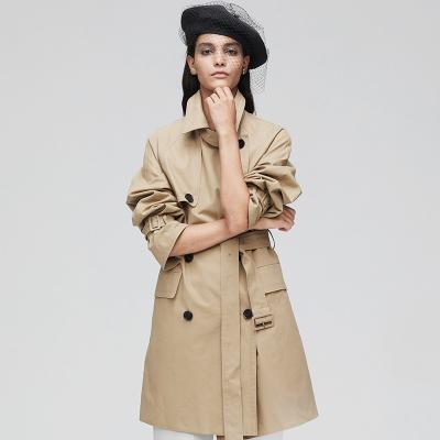 China 2121 Breathable High Quality Double Breasted Ditch Coat With Belt Cuff Ties Mid Length Women Belted Waist Ditch Coat for sale