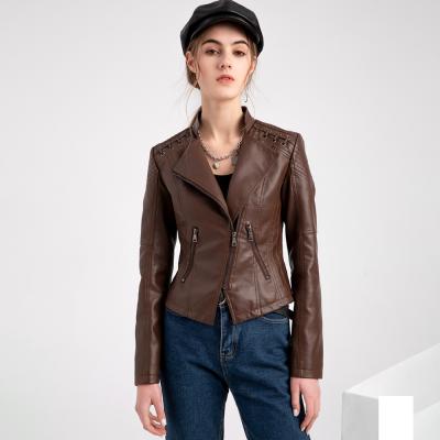 China Fashion Women's Waterproof PU Leather Zipper Jackets Turn-Down Collar Turn-Down Collar Biker Basic Jacket for sale