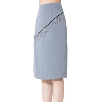 China 2021 new summer mulberry anti-static irregular tassels silk mid-length bust skirt decorated after split a-line skirt for sale