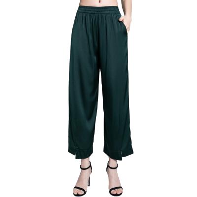 China High-Waist Wide Leg Women's Casual Anti-Pilling Pants Ankle-Length Silk Trousers for sale